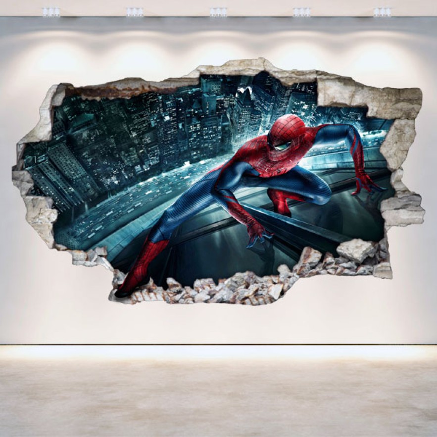 Vinilos 3d pared rota spiderman